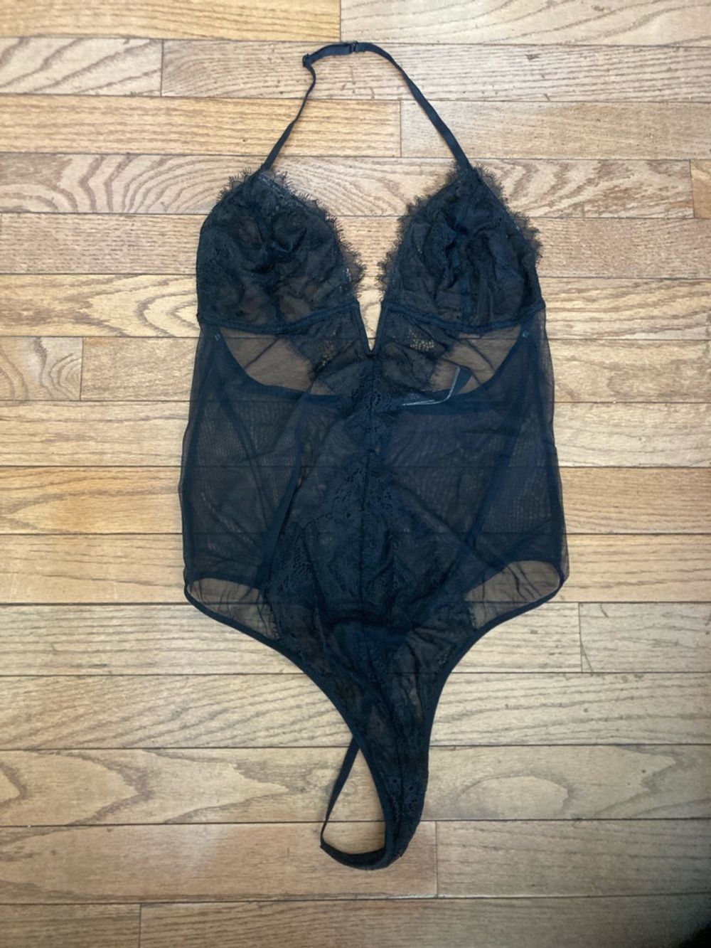 Victoria's Secret Black Lace Halter Teddy Bodysuit